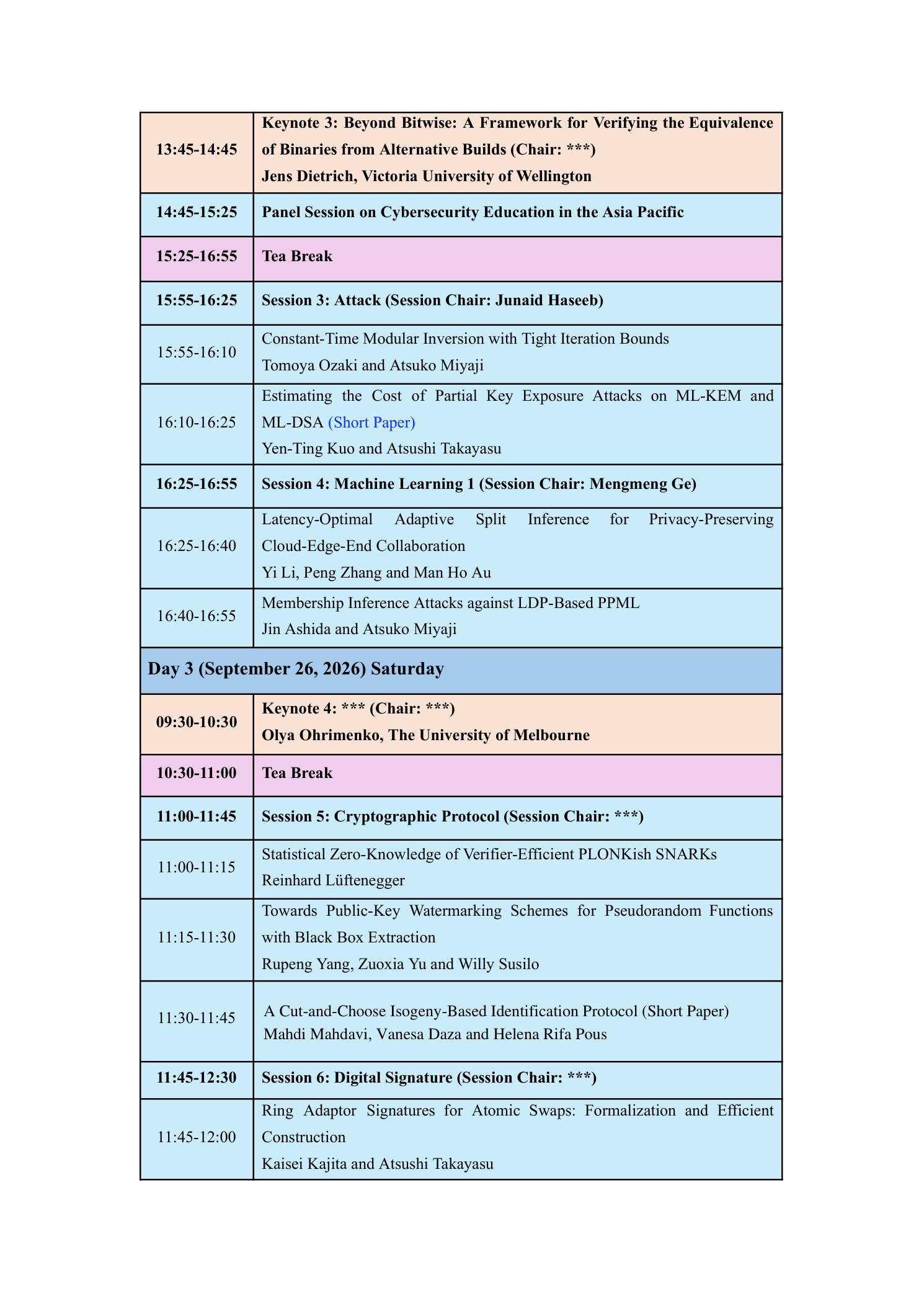 ProvSec 2026 conference program, page 2